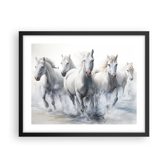 Obraz - Plakat - Biała magia - 50x40cm - Konie Zwierzęta Akwarela - Foto Plakaty w ramie koloru czarnego do Salonu Sypialni ARTTOR ARTTOR