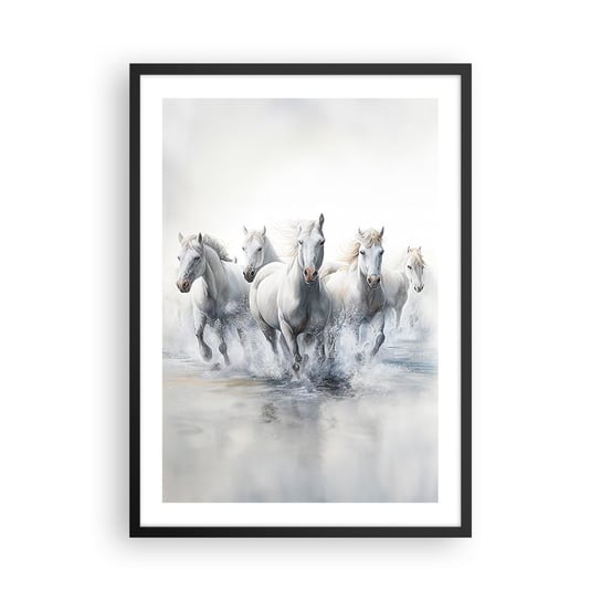 Obraz - Plakat - Biała magia - 50x70cm - Konie Zwierzęta Akwarela - Nowoczesny modny obraz Plakat czarna rama ARTTOR ARTTOR
