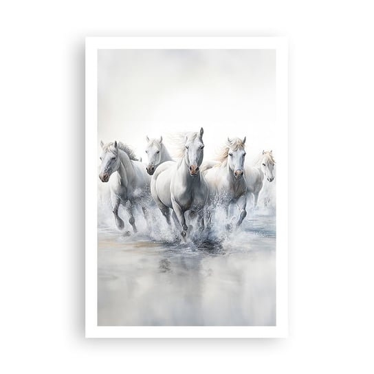 Obraz - Plakat - Biała magia - 61x91cm - Konie Zwierzęta Akwarela - Foto Plakaty na ścianę bez ramy - Plakat do Salonu Sypialni ARTTOR ARTTOR