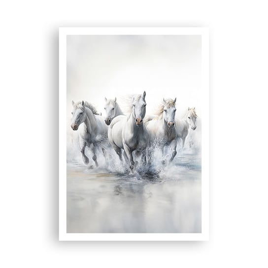 Obraz - Plakat - Biała magia - 70x100cm - Konie Zwierzęta Akwarela - Foto Plakaty bez ramy na ścianę do Salonu Sypialni ARTTOR ARTTOR