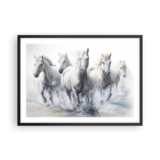 Obraz - Plakat - Biała magia - 70x50cm - Konie Zwierzęta Akwarela - Nowoczesny modny obraz Plakat czarna rama ARTTOR ARTTOR