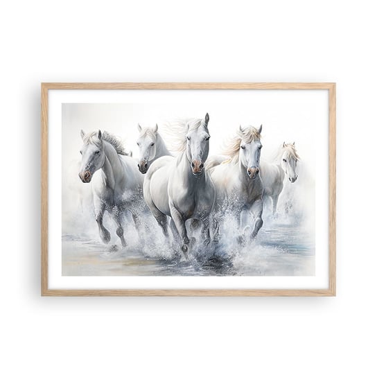 Obraz - Plakat - Biała magia - 70x50cm - Konie Zwierzęta Akwarela - Nowoczesny modny obraz Plakat rama jasny dąb ARTTOR ARTTOR