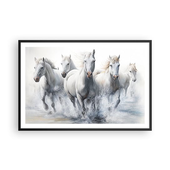 Obraz - Plakat - Biała magia - 91x61cm - Konie Zwierzęta Akwarela - Foto Plakaty na ścianę w czarnej ramie - Plakat do Salonu Sypialni ARTTOR ARTTOR