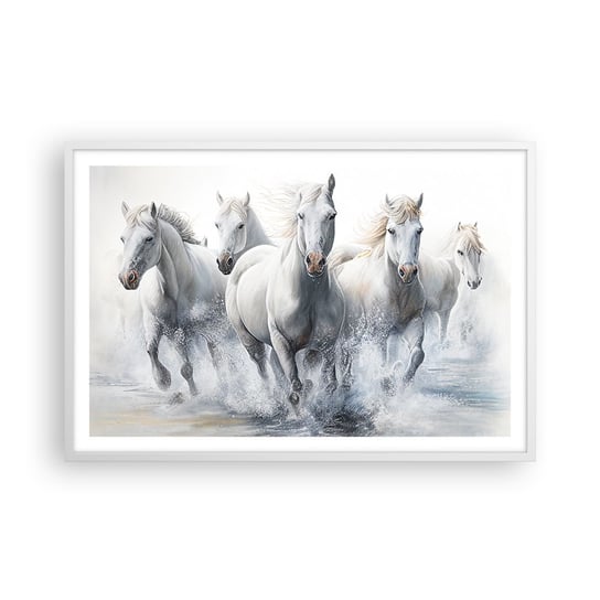 Obraz - Plakat - Biała magia - 91x61cm - Konie Zwierzęta Akwarela - Foto Plakaty na ścianę w ramie białej - Plakat do Salonu Sypialni ARTTOR ARTTOR