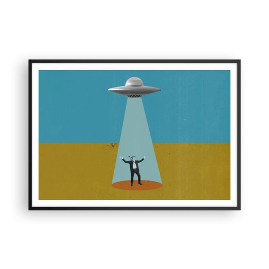 Obraz - Plakat - Bliskie spotkanie - 100x70cm - Ufo Sztuka Współczesna Surrealizm - Foto Plakaty w ramie koloru czarnego do Salonu Sypialni ARTTOR ARTTOR