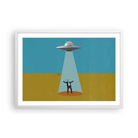 Obraz - Plakat - Bliskie spotkanie - 70x50cm - Ufo Sztuka Współczesna Surrealizm - Nowoczesny modny obraz Plakat rama biała ARTTOR ARTTOR