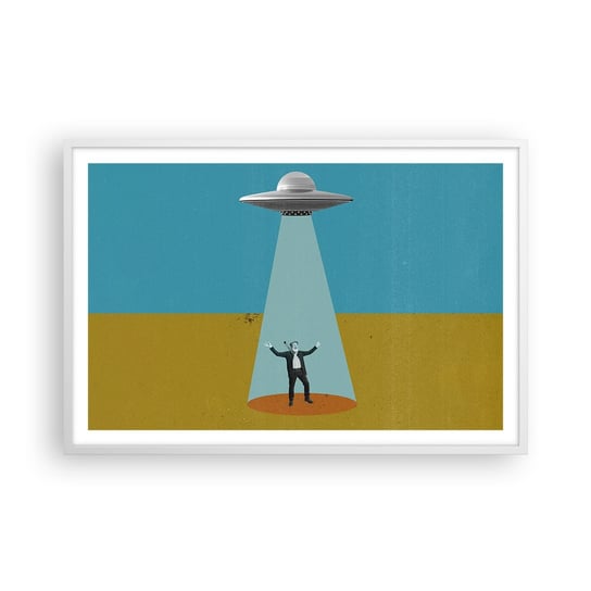 Obraz - Plakat - Bliskie spotkanie - 91x61cm - Ufo Sztuka Współczesna Surrealizm - Foto Plakaty na ścianę w ramie białej - Plakat do Salonu Sypialni ARTTOR ARTTOR