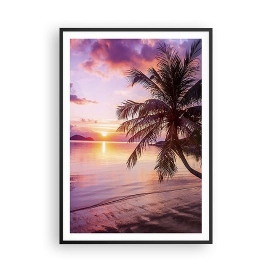 Obraz - Plakat - Błogość aż po horyzont - 70x100cm - Krajobraz Palma Kokosowa Morze - Foto Plakaty w ramie koloru czarnego do Salonu Sypialni ARTTOR ARTTOR