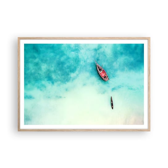Obraz - Plakat - Bo na plażach Zanzibaru, kiedy nadmiar wód… - 100x70cm - Krajobraz Zanzibar Ocean - Foto Plakaty w ramie koloru jasny dąb do Salonu Sypialni ARTTOR ARTTOR