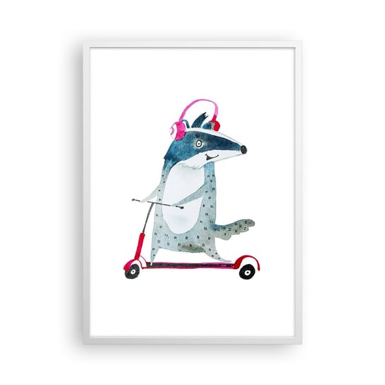 Obraz - Plakat - Borsucze radości - 50x70cm - Dziecięcy Hulajnoga Zwierzę - Nowoczesny modny obraz Plakat rama biała ARTTOR ARTTOR