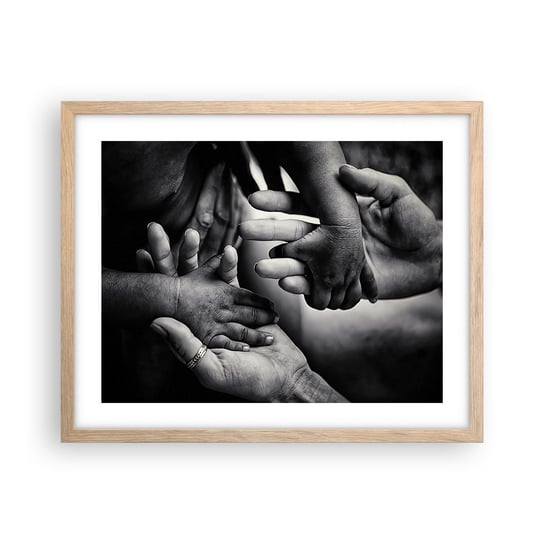 Obraz - Plakat - Być człowiekiem - 50x40cm - Dłonie Ludzie Miłość - Foto Plakaty w ramie koloru jasny dąb do Salonu Sypialni ARTTOR ARTTOR