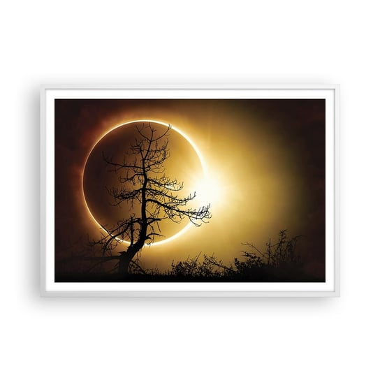 Obraz - Plakat - Całkowite zaćmienie - 100x70cm - Zaćmienie Słońca Drzewo Krajobraz - Foto Plakaty w ramie koloru białego do Salonu Sypialni ARTTOR ARTTOR