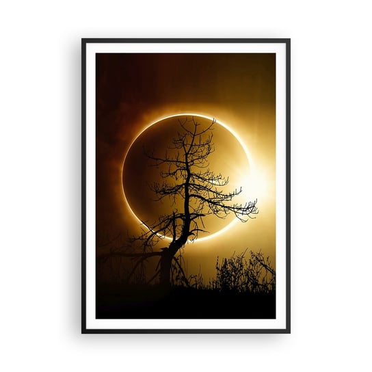 Obraz - Plakat - Całkowite zaćmienie - 70x100cm - Zaćmienie Słońca Drzewo Krajobraz - Foto Plakaty w ramie koloru czarnego do Salonu Sypialni ARTTOR ARTTOR