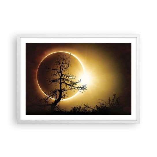 Obraz - Plakat - Całkowite zaćmienie - 70x50cm - Zaćmienie Słońca Drzewo Krajobraz - Nowoczesny modny obraz Plakat rama biała ARTTOR ARTTOR