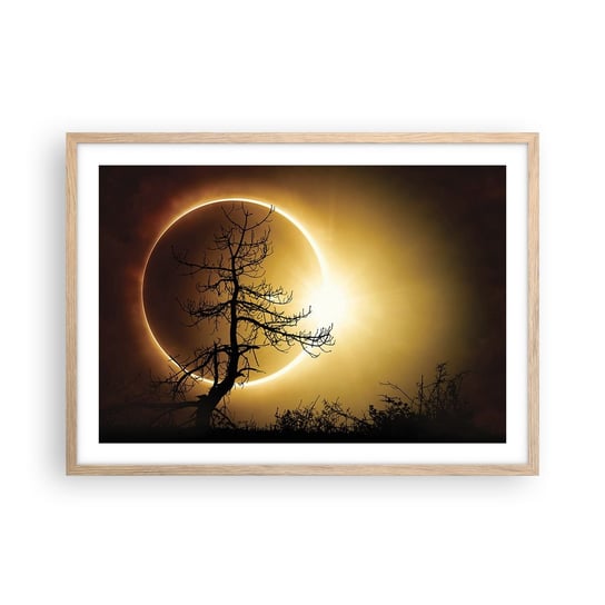 Obraz - Plakat - Całkowite zaćmienie - 70x50cm - Zaćmienie Słońca Drzewo Krajobraz - Nowoczesny modny obraz Plakat rama jasny dąb ARTTOR ARTTOR