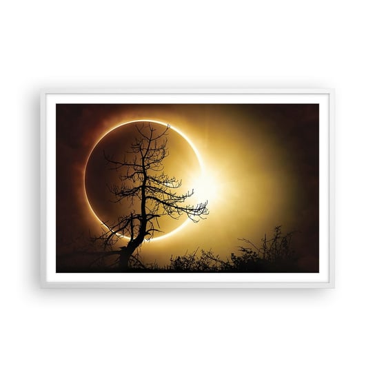 Obraz - Plakat - Całkowite zaćmienie - 91x61cm - Zaćmienie Słońca Drzewo Krajobraz - Foto Plakaty na ścianę w ramie białej - Plakat do Salonu Sypialni ARTTOR ARTTOR