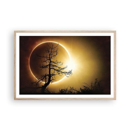 Obraz - Plakat - Całkowite zaćmienie - 91x61cm - Zaćmienie Słońca Drzewo Krajobraz - Foto Plakaty na ścianę w ramie jasny dąb - Plakat do Salonu Sypialni ARTTOR ARTTOR