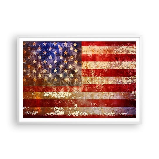 Obraz - Plakat - Chwała nie przemija - 100x70cm - Ameryka Flaga Amerykańska Grafika - Foto Plakaty w ramie koloru białego do Salonu Sypialni ARTTOR ARTTOR
