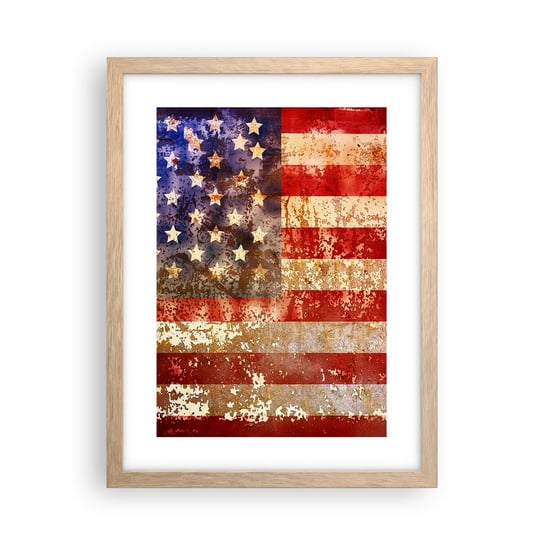 Obraz - Plakat - Chwała nie przemija - 30x40cm - Ameryka Flaga Amerykańska Grafika - Foto Plakaty na ścianę w ramie jasny dąb - Plakat do Salonu Sypialni ARTTOR ARTTOR