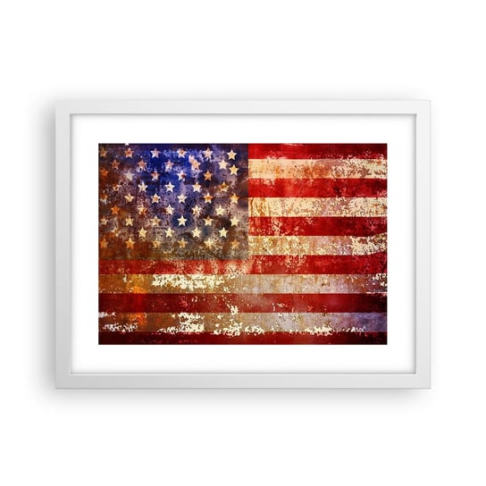 Obraz - Plakat - Chwała nie przemija - 40x30cm - Ameryka Flaga Amerykańska Grafika - Foto Plakaty na ścianę w ramie białej - Plakat do Salonu Sypialni ARTTOR ARTTOR