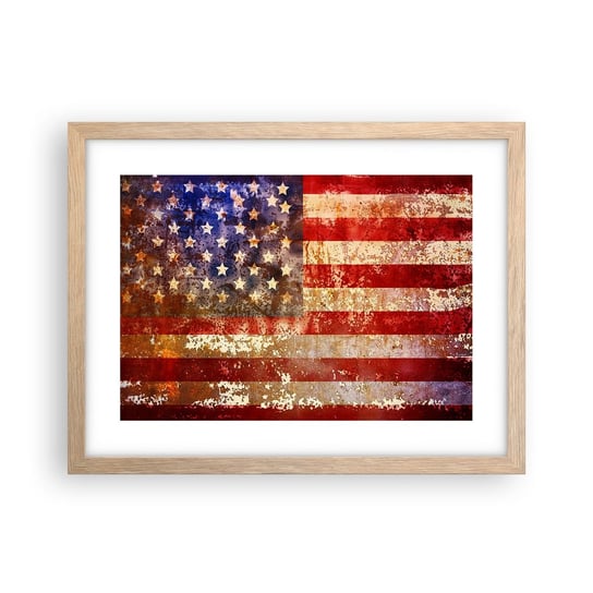 Obraz - Plakat - Chwała nie przemija - 40x30cm - Ameryka Flaga Amerykańska Grafika - Foto Plakaty na ścianę w ramie jasny dąb - Plakat do Salonu Sypialni ARTTOR ARTTOR