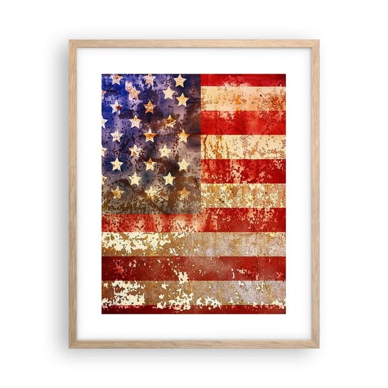 Obraz - Plakat - Chwała nie przemija - 40x50cm - Ameryka Flaga Amerykańska Grafika - Foto Plakaty w ramie koloru jasny dąb do Salonu Sypialni ARTTOR ARTTOR