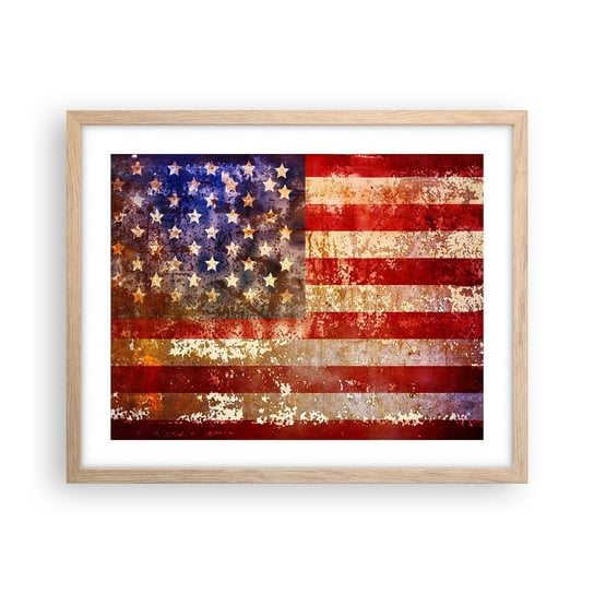 Obraz - Plakat - Chwała nie przemija - 50x40cm - Ameryka Flaga Amerykańska Grafika - Foto Plakaty w ramie koloru jasny dąb do Salonu Sypialni ARTTOR ARTTOR
