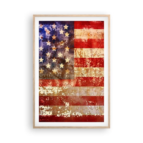 Obraz - Plakat - Chwała nie przemija - 61x91cm - Ameryka Flaga Amerykańska Grafika - Foto Plakaty na ścianę w ramie jasny dąb - Plakat do Salonu Sypialni ARTTOR ARTTOR