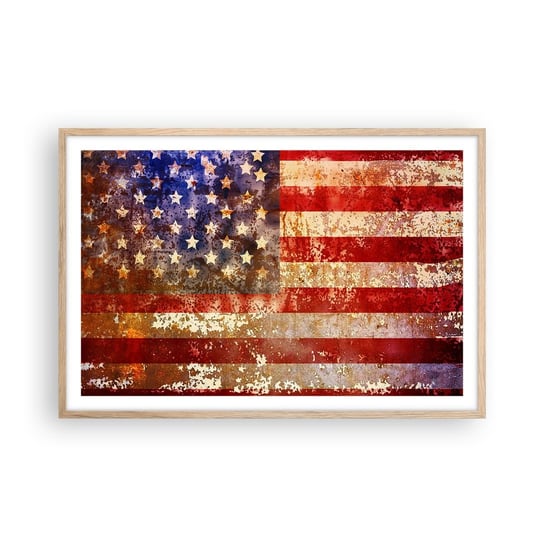 Obraz - Plakat - Chwała nie przemija - 91x61cm - Ameryka Flaga Amerykańska Grafika - Foto Plakaty na ścianę w ramie jasny dąb - Plakat do Salonu Sypialni ARTTOR ARTTOR