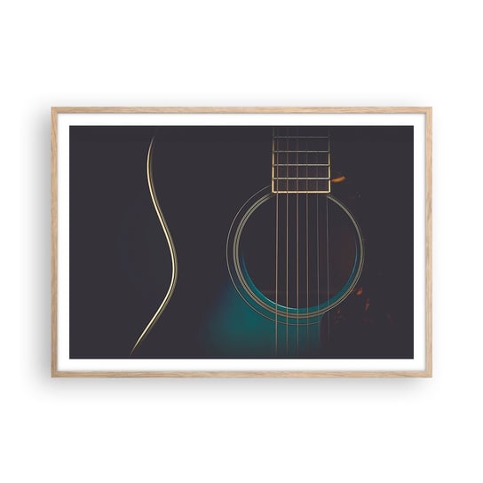 Obraz - Plakat - Chwila zanim zabrzmi - 100x70cm - Gitara Muzyka Struny - Foto Plakaty w ramie koloru jasny dąb do Salonu Sypialni ARTTOR ARTTOR