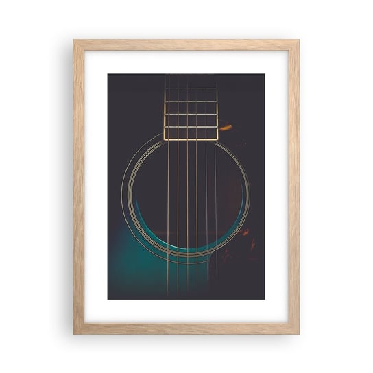 Obraz - Plakat - Chwila zanim zabrzmi - 30x40cm - Gitara Muzyka Struny - Foto Plakaty na ścianę w ramie jasny dąb - Plakat do Salonu Sypialni ARTTOR ARTTOR