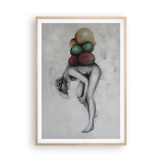 Obraz - Plakat - Ciężar życia - 70x100cm - Street Art   Kobieta Ciężar - Foto Plakaty w ramie koloru jasny dąb do Salonu Sypialni ARTTOR ARTTOR