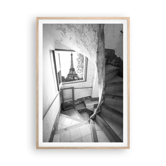 Obraz - Plakat - Co za widok! - 70x100cm - Miasto Wieża Eiffla Paryż - Foto Plakaty w ramie koloru jasny dąb do Salonu Sypialni ARTTOR ARTTOR