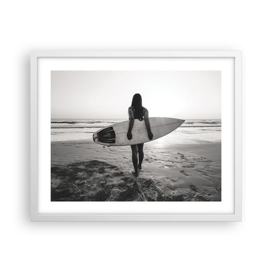Obraz - Plakat - Córka morskiej fali - 50x40cm - Kobieta Plaża Surfing - Foto Plakaty w ramie koloru białego do Salonu Sypialni ARTTOR ARTTOR