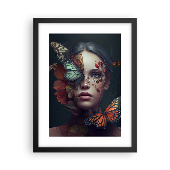 Obraz - Plakat - Cudowna metamorfoza - 30x40cm - Motyle Twarz Kobieta - Foto Plakaty na ścianę w czarnej ramie - Plakat do Salonu Sypialni ARTTOR ARTTOR