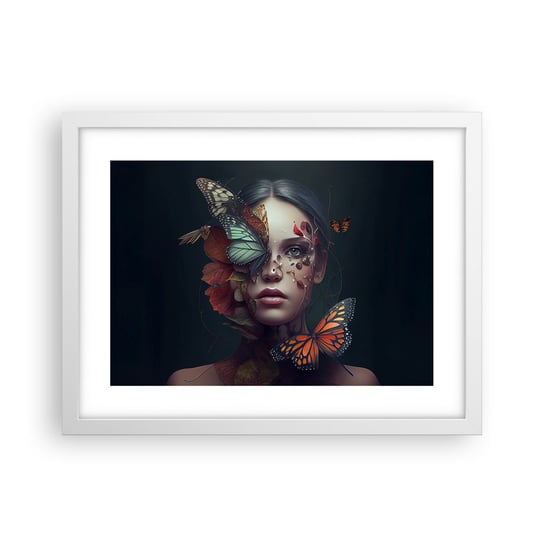 Obraz - Plakat - Cudowna metamorfoza - 40x30cm - Motyle Twarz Kobieta - Foto Plakaty na ścianę w ramie białej - Plakat do Salonu Sypialni ARTTOR ARTTOR