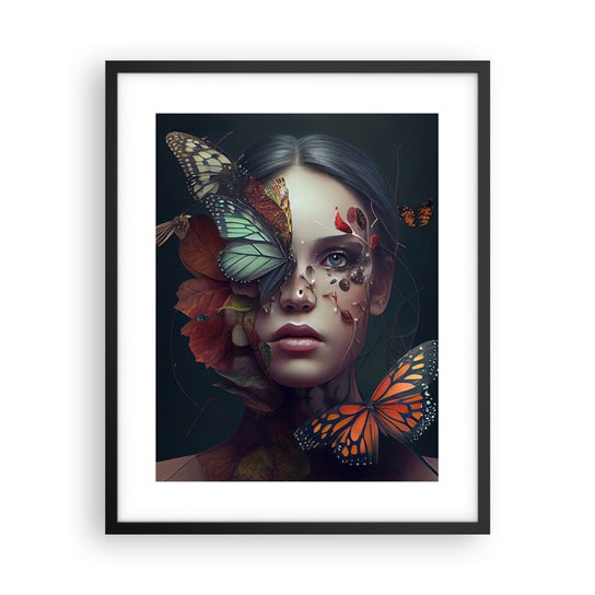 Obraz - Plakat - Cudowna metamorfoza - 40x50cm - Motyle Twarz Kobieta - Foto Plakaty w ramie koloru czarnego do Salonu Sypialni ARTTOR ARTTOR