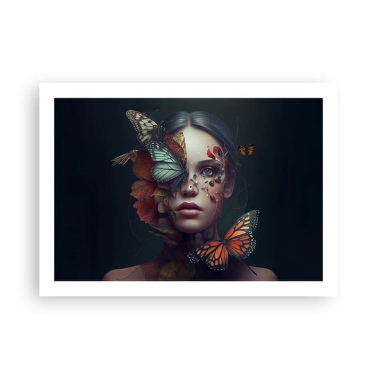 Obraz - Plakat - Cudowna metamorfoza - 70x50cm - Motyle Twarz Kobieta - Nowoczesny modny obraz Plakat bez ramy do Salonu Sypialni ARTTOR ARTTOR
