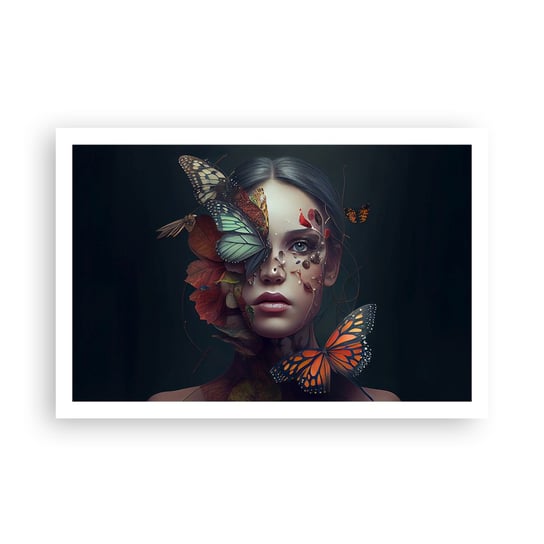 Obraz - Plakat - Cudowna metamorfoza - 91x61cm - Motyle Twarz Kobieta - Foto Plakaty na ścianę bez ramy - Plakat do Salonu Sypialni ARTTOR ARTTOR