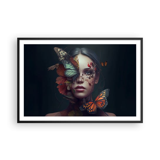 Obraz - Plakat - Cudowna metamorfoza - 91x61cm - Motyle Twarz Kobieta - Foto Plakaty na ścianę w czarnej ramie - Plakat do Salonu Sypialni ARTTOR ARTTOR