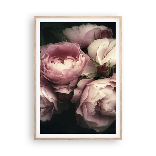 Obraz - Plakat - Czar belle epoque - 70x100cm - Kwiaty Piwonia Bukiet - Foto Plakaty w ramie koloru jasny dąb do Salonu Sypialni ARTTOR ARTTOR