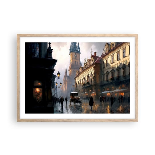 Obraz - Plakat - Czar praskiego wieczoru - 70x50cm - Stare Miasto Praga Historyczny - Nowoczesny modny obraz Plakat rama jasny dąb ARTTOR ARTTOR