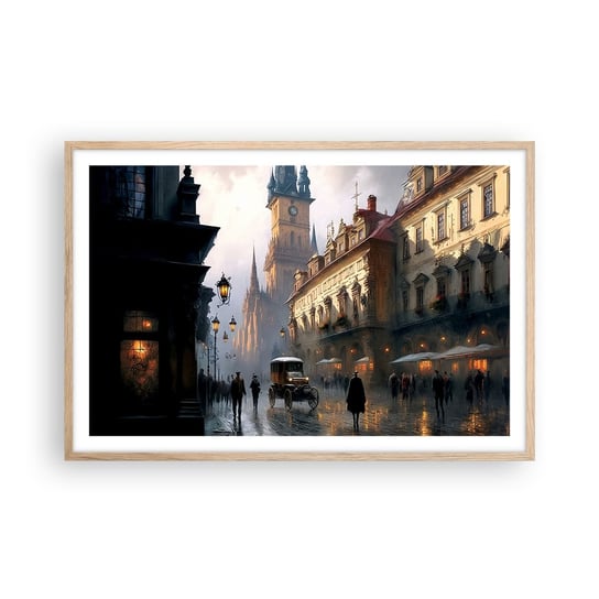 Obraz - Plakat - Czar praskiego wieczoru - 91x61cm - Stare Miasto Praga Historyczny - Foto Plakaty na ścianę w ramie jasny dąb - Plakat do Salonu Sypialni ARTTOR ARTTOR