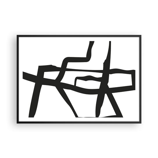Obraz - Plakat - Czarno-biała konstrukcja - 100x70cm - Kreska Czarno-Biały Abstrakcjonizm - Foto Plakaty w ramie koloru czarnego do Salonu Sypialni ARTTOR ARTTOR