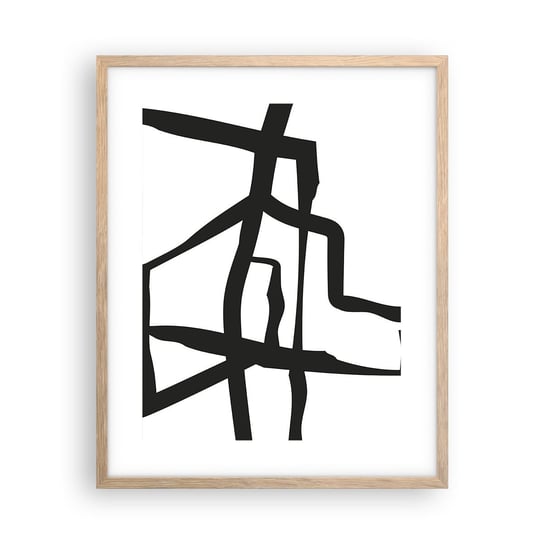 Obraz - Plakat - Czarno-biała konstrukcja - 40x50cm - Kreska Czarno-Biały Abstrakcjonizm - Foto Plakaty w ramie koloru jasny dąb do Salonu Sypialni ARTTOR ARTTOR