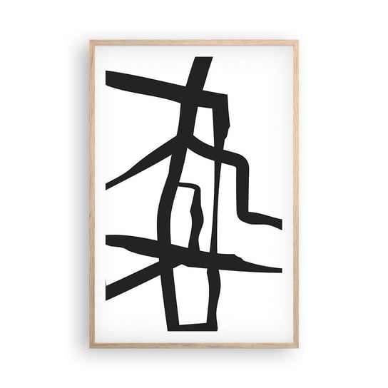 Obraz - Plakat - Czarno-biała konstrukcja - 61x91cm - Kreska Czarno-Biały Abstrakcjonizm - Foto Plakaty na ścianę w ramie jasny dąb - Plakat do Salonu Sypialni ARTTOR ARTTOR