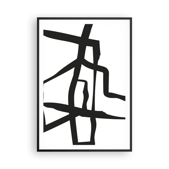 Obraz - Plakat - Czarno-biała konstrukcja - 70x100cm - Kreska Czarno-Biały Abstrakcjonizm - Foto Plakaty w ramie koloru czarnego do Salonu Sypialni ARTTOR ARTTOR