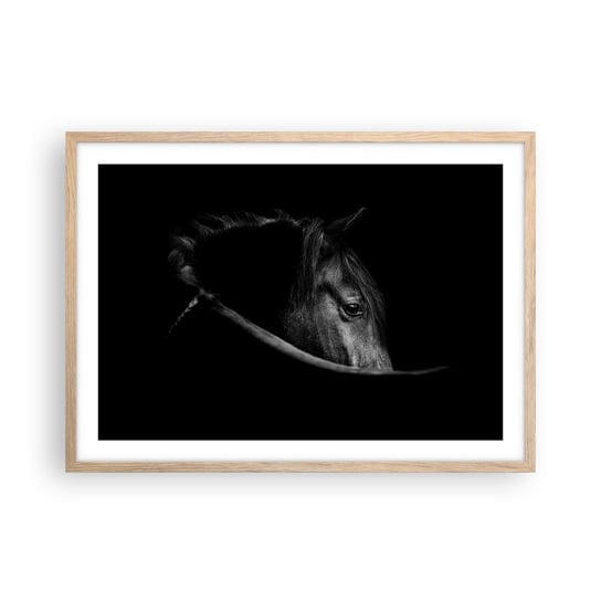 Obraz - Plakat - Czarny książę - 70x50cm - Koń Zwierzę Artystyczny - Nowoczesny modny obraz Plakat rama jasny dąb ARTTOR ARTTOR