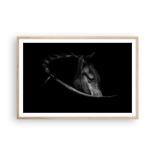 Obraz - Plakat - Czarny książę - 91x61cm - Koń Zwierzę Artystyczny - Foto Plakaty na ścianę w ramie jasny dąb - Plakat do Salonu Sypialni ARTTOR ARTTOR