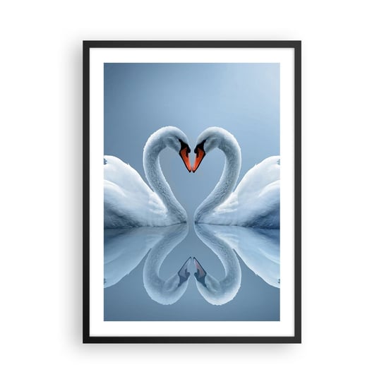 Obraz - Plakat - Czas na miłość - 50x70cm - Łabędzie Miłość Serce - Nowoczesny modny obraz Plakat czarna rama ARTTOR ARTTOR